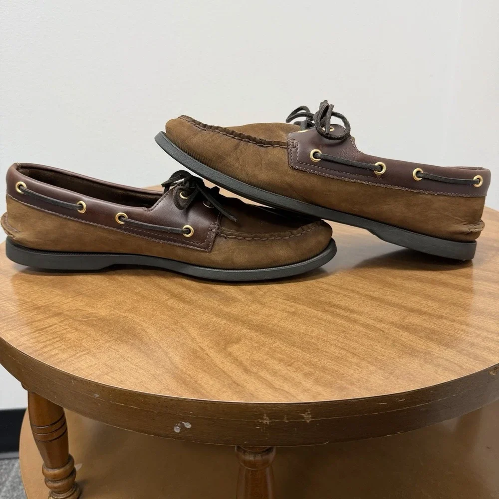 Sperry Top-Sider Boat Shoes Men's 11 M Brown Leather 2-Eye Lace Up Casual Deck